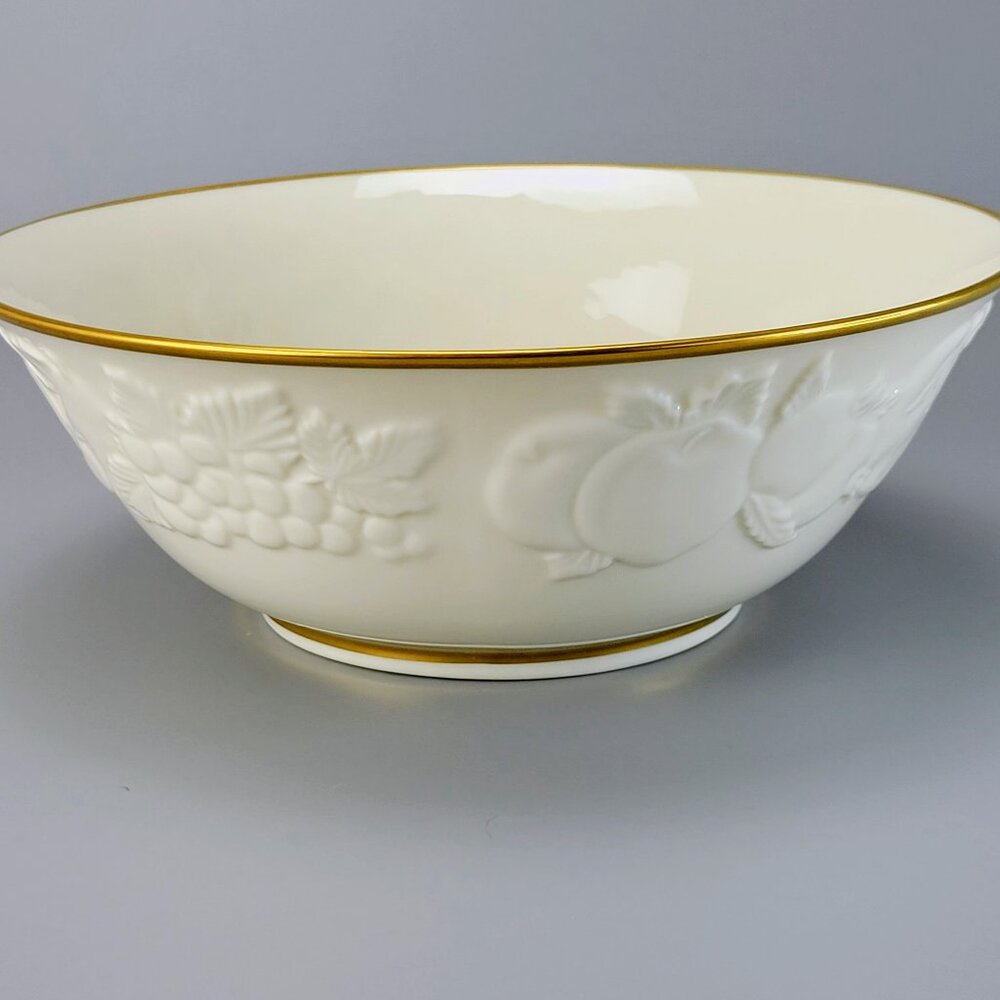Lenox Fruits of Life Serving Bowl, Gold Trim Embossed Fruit Vintage USA Made